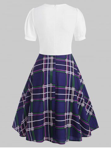 Mock Button Plaid Pussybow Dress