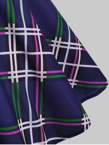 Mock Button Plaid Pussybow Dress