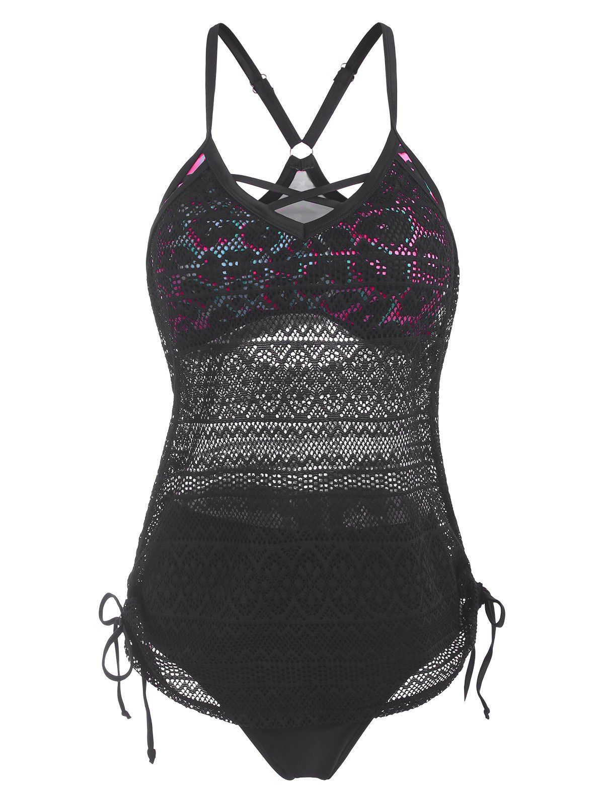 Buy Leopard Panel Lace Cinched Ruched Double Up Tankini Swimwear  