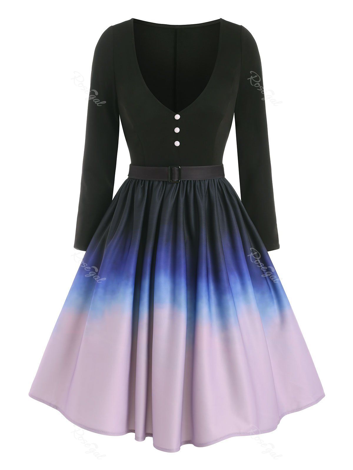Best Mock Button Ombre Belted Dress  