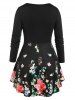 Plus Size Ruched Floral Print O Ring T-shirt -  