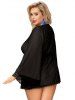 Plus Size Lingerie Lace Panel Bell Sleeve Robe and T-back -  