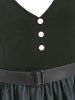 Mock Button Ombre Belted Dress -  