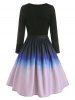 Mock Button Ombre Belted Dress -  