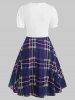 Mock Button Plaid Pussybow Dress -  
