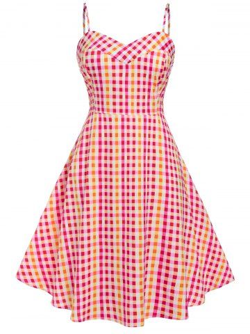 Plus Size Gingham Print Fit and Flare 1950s Dress - MULTI - 2X