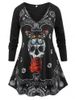 Plus Size Gothic Skull Print Crisscross T-shirt -  