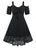 Plus Size Cold Shoulder Bowknot Vintage Dress -  