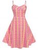 Plus Size Gingham Print Fit and Flare 1950s Dress -  