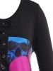 Lace Up Colorful Skull Halloween Plus Size Top -  