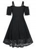 Plus Size Cold Shoulder Bowknot Vintage Dress -  