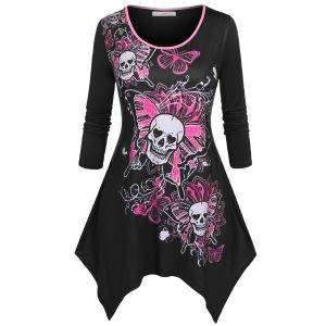 

Plus Size Halloween Butterfly Skull Print T-shirt, Black