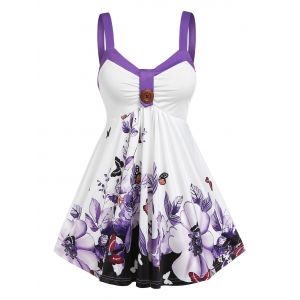 

Butterfly Flower Print Empire Waist Tank Top, Purple