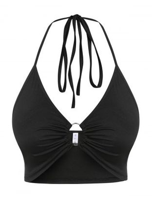 Plus Size O Ring Backless Halter Bra Top