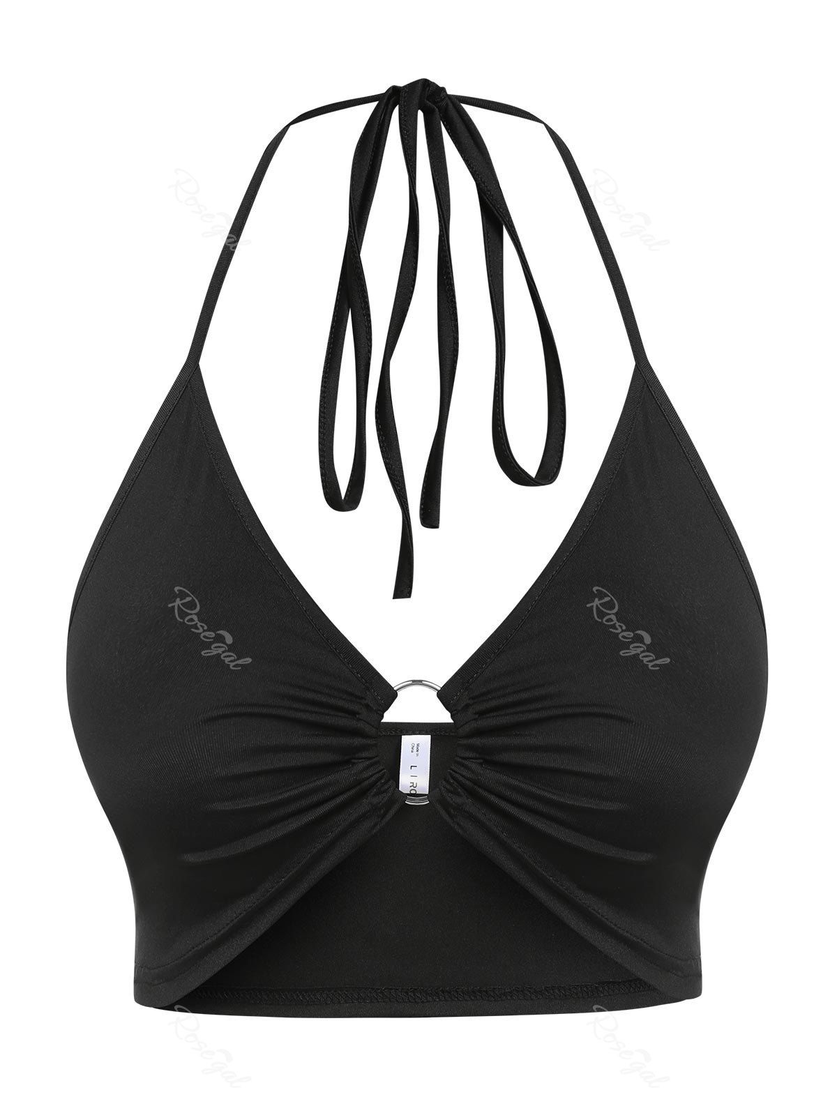 Unique Plus Size O Ring Backless Halter Bra Top  