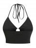 Plus Size O Ring Backless Halter Bra Top -  