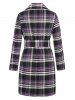Plus Size Belted Plaid Lapel Coat -  