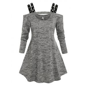 

Plus Size Grommet Space Dye Open Shoulder Cutout Tee, Gray