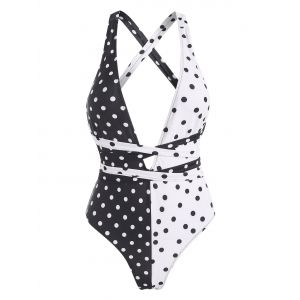 

Criss Cross Colorblock Polka Dot One-piece Swimsuit, Black