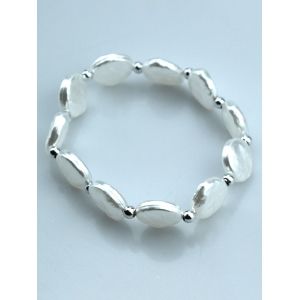 

Round Faux Pearl Beads Elastic Bracelet, White