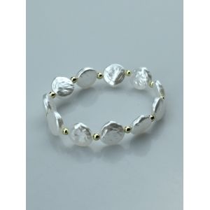 

Round Faux Pearl Golden Beads Bracelet, White
