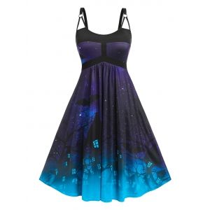 

Plus Size O Ring Cutout Halloween Print Dress, Multi
