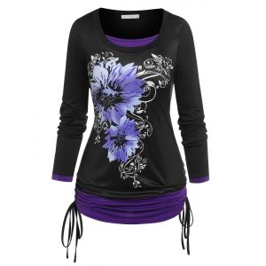 

Plus Size Cinched Floral Print 2 in 1 Tee, Black