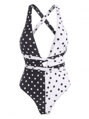 Criss Cross Colorblock Polka Dot One-piece Swimsuit