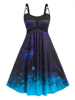Plus Size O Ring Cutout Halloween Print Dress - MULTI - 1X