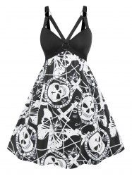 Plus Size O Ring Skull Print Cutout Halloween Dress -  