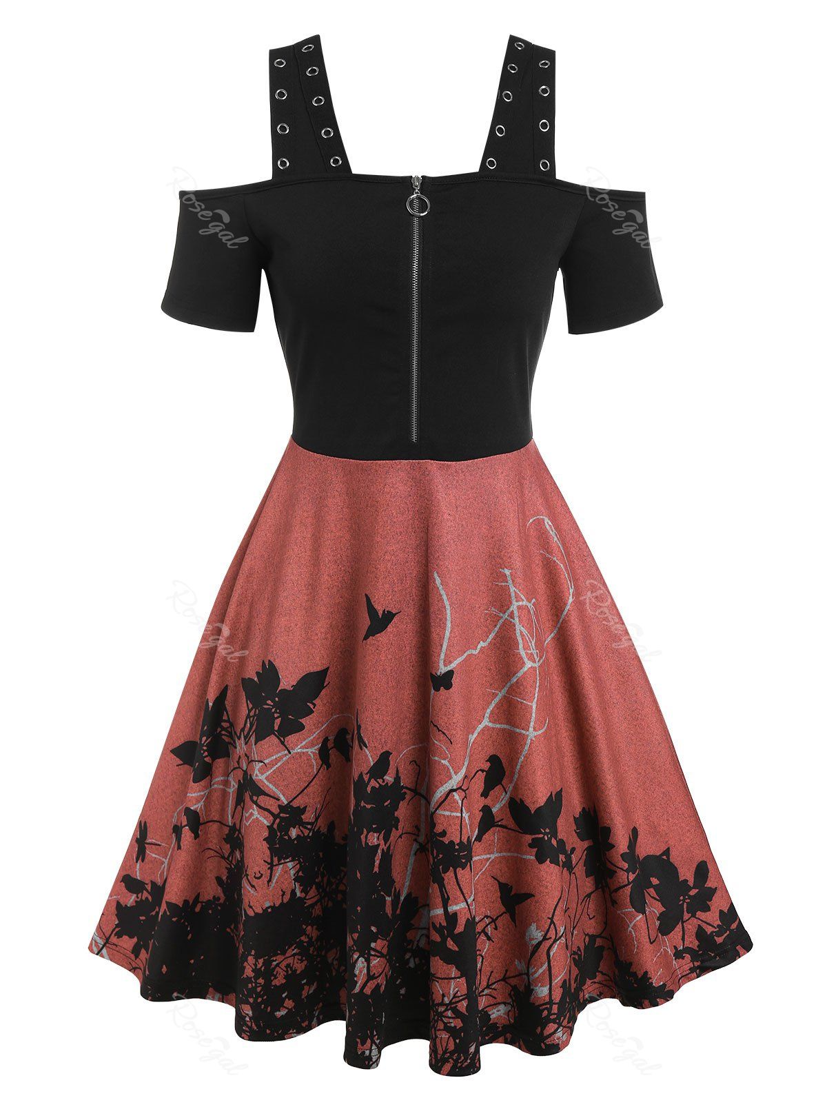 Best Cold Shoulder Eyelets Half Zipper Dress  