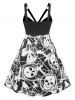 Plus Size O Ring Skull Print Cutout Halloween Dress -  