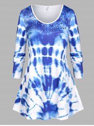 Plus Size Tie Dye Binding Long Sleeve T-shirt -  