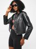 Zippered Front Snap Button Faux Leather Biker Jacket -  