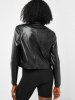 Zippered Front Snap Button Faux Leather Biker Jacket -  