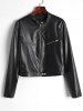 Zippered Front Snap Button Faux Leather Biker Jacket -  