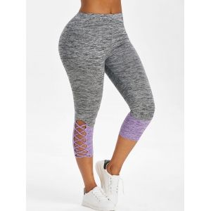 

Space Dye Print Criss-cross Capri Leggings, Light purple