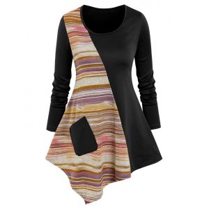 

Striped Pockets Asymmetric Tee, Multi