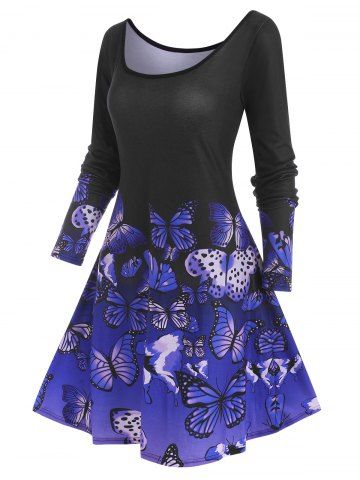 Vestido Midi de Camiseta con Estampado de Mariposa - PURPLE - XXL