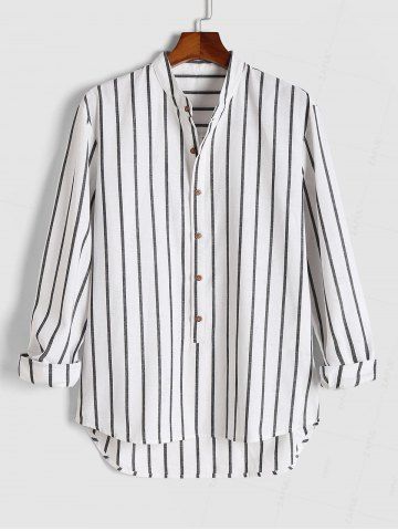 Long Sleeve Striped Casual Pullover Shirt - WHITE - S