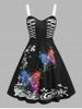 Plus Size Butterfly Print Fit and Flare Dress -  