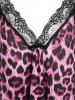 Plus Size Leopard Print  Lace Trim Tank Top and Pants Pajamas Set -  