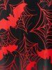 Robe D'Halloween Mi-Longue à Imprimé Toile Araignée et Chauve-souris de Grande Taille - Rouge 5X