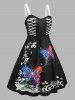 Plus Size Butterfly Print Fit and Flare Dress -  