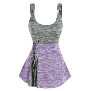 

Lace Up Two Tone Space Dye Tank Top, Light purple