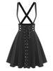 Plus Size Pleated Lace Up Suspender Skirt -  