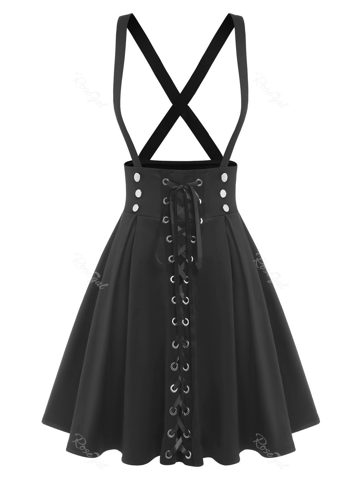 Store Plus Size Pleated Lace Up Suspender Skirt  