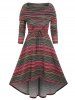 Cowl Neck Lace Up Colorful Stripe High Low Dress -  