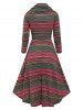 Cowl Neck Lace Up Colorful Stripe High Low Dress -  