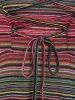 Cowl Neck Lace Up Colorful Stripe High Low Dress -  